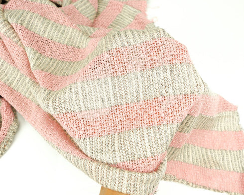 Pink Cream and Heather Black and Off White Stripe Open Weave Sweater Knit Fabric 1 yard and 34 Inches  OSK00190